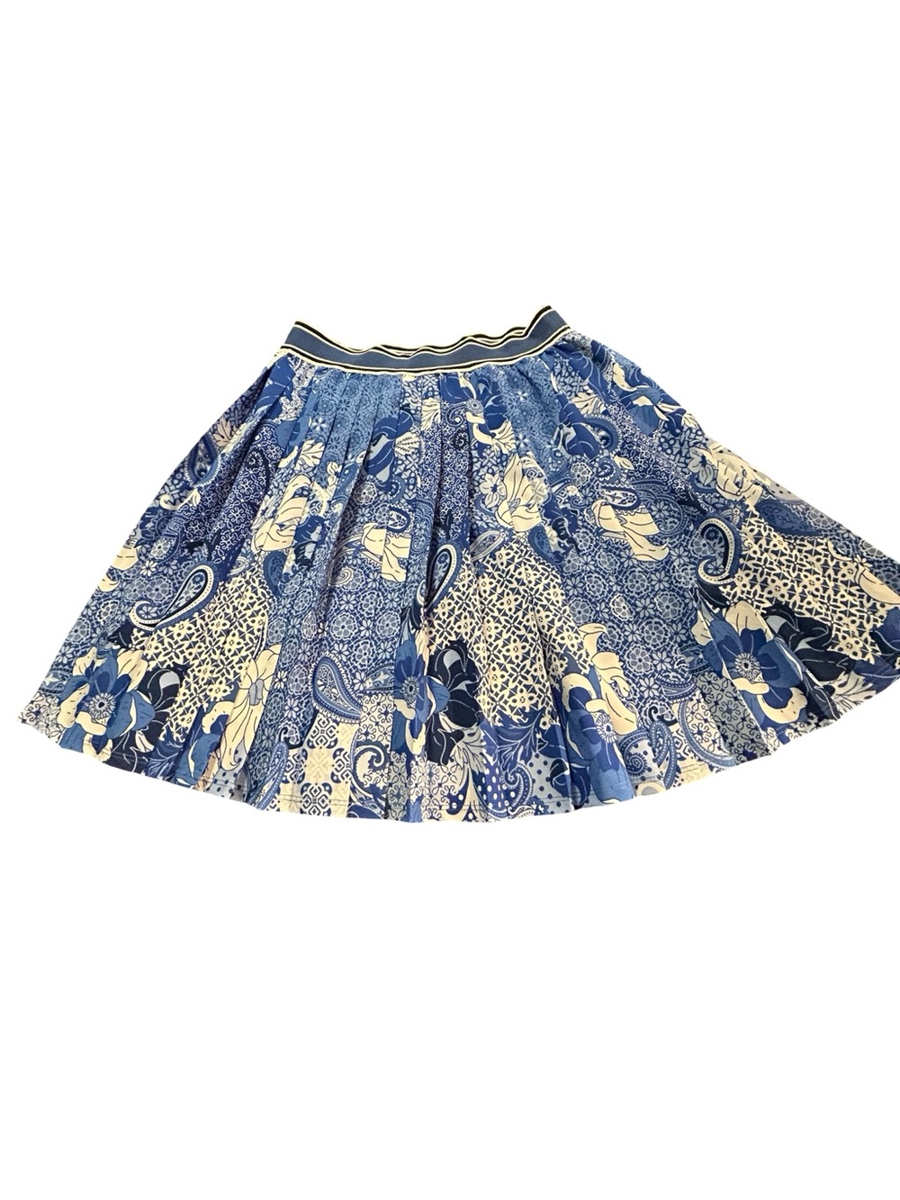 Susan Graver Courtside Social Pleated Skort Blue Floral Paisley Small Pickleball